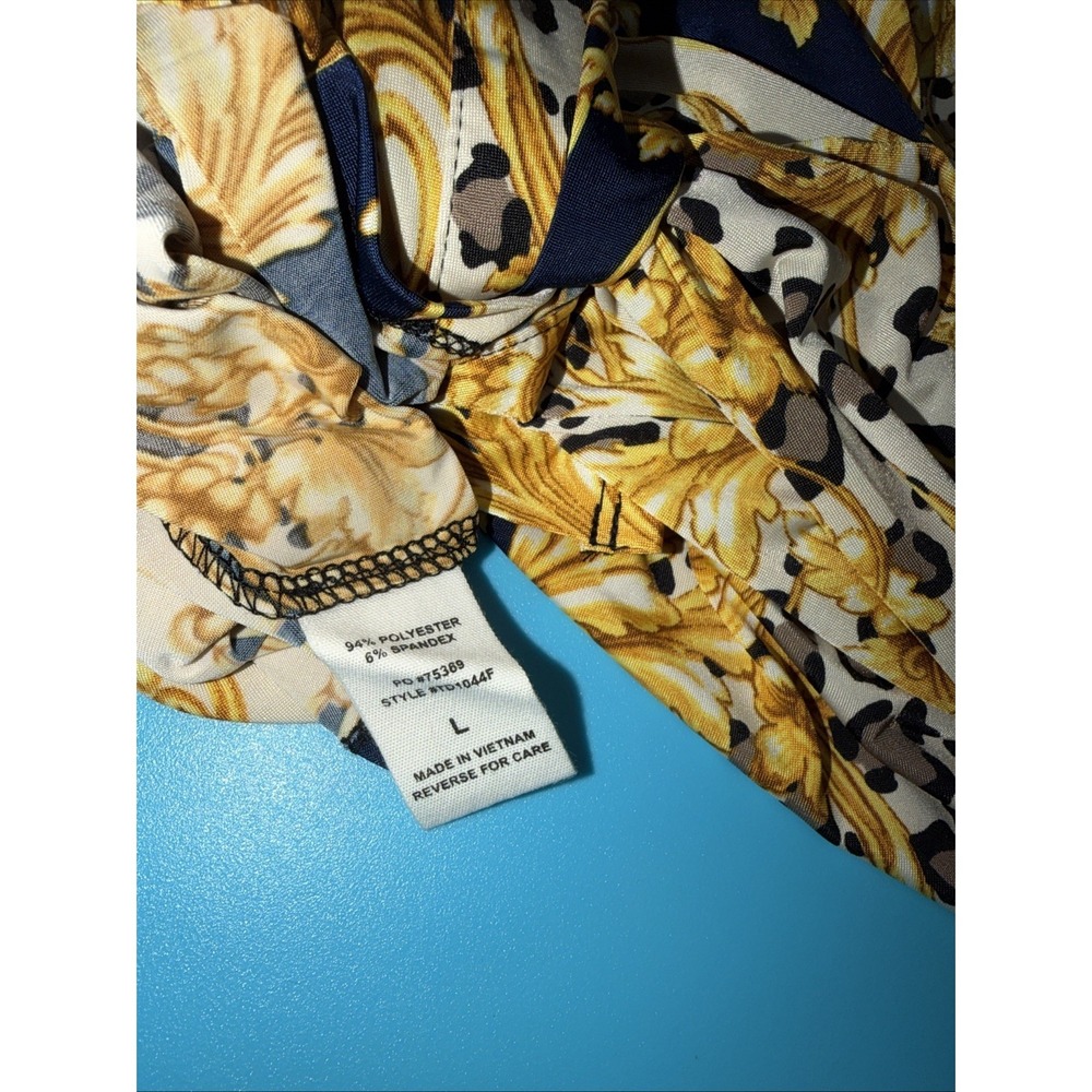 Timing Los Angeles Women's Large Baroque Leopard Print Shirt Dress Gold Black - Picture 13 of 13